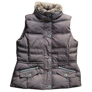 Eddie Bauer Goose Down Puffer Vest Detachable Faux Fur Collar Sz Small
